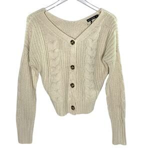 Moon and Madison S NEW Beige Long Sleeve Cableknit Cropped Cardigan Sweater